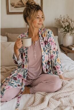 Posh Peanut Prairie Floral Bamboo Kimono Robe Cottagecore Lounge Small